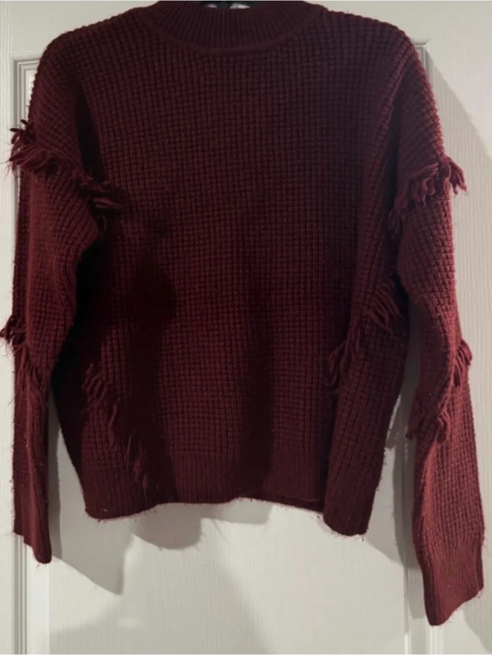 Michael Kors Burgundy Crewneck Fringe Knit Sweater